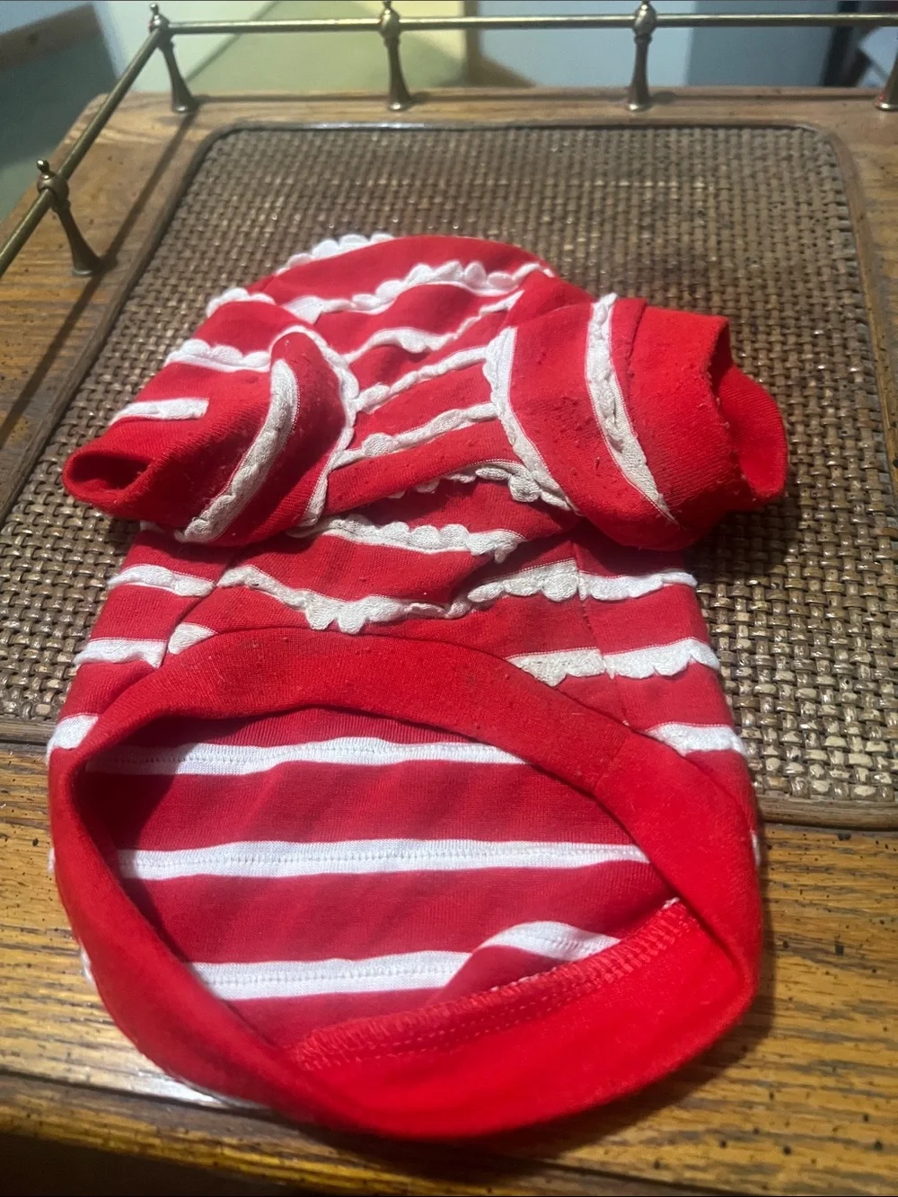 Martha Stewart Red & White Striped Holiday Pet Tee with Holly Pom